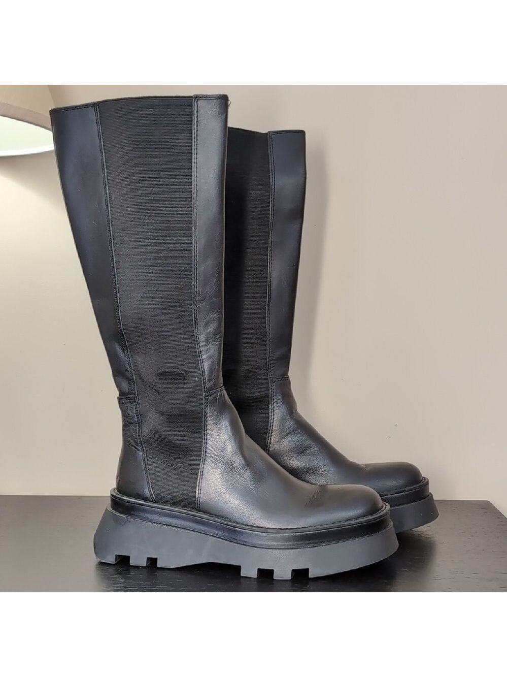 Zara Tall Lug Sole Knee-High Women's Chunky Boots Size 40